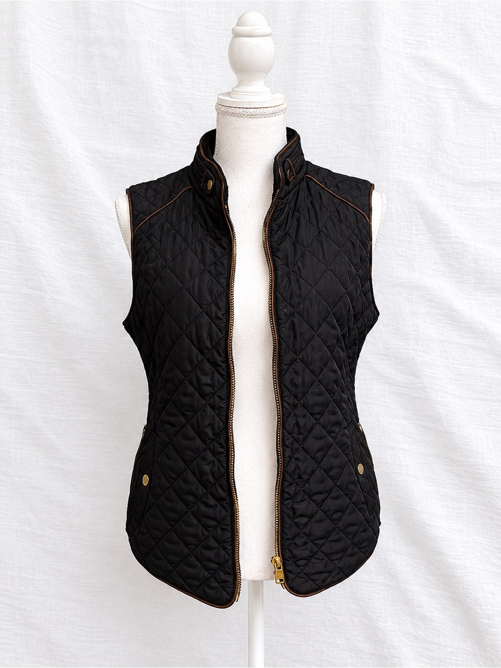 Love Tree Black Quilted Vest with Gold Accents